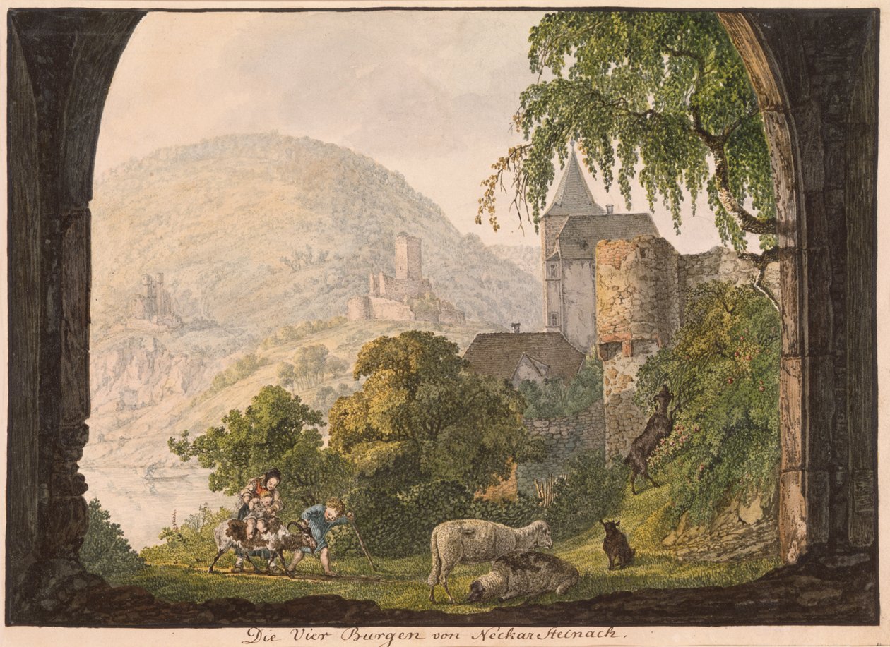 Os quatro castelos de Neckar Steinach (wc no papel) de Carl Philipp Fohr