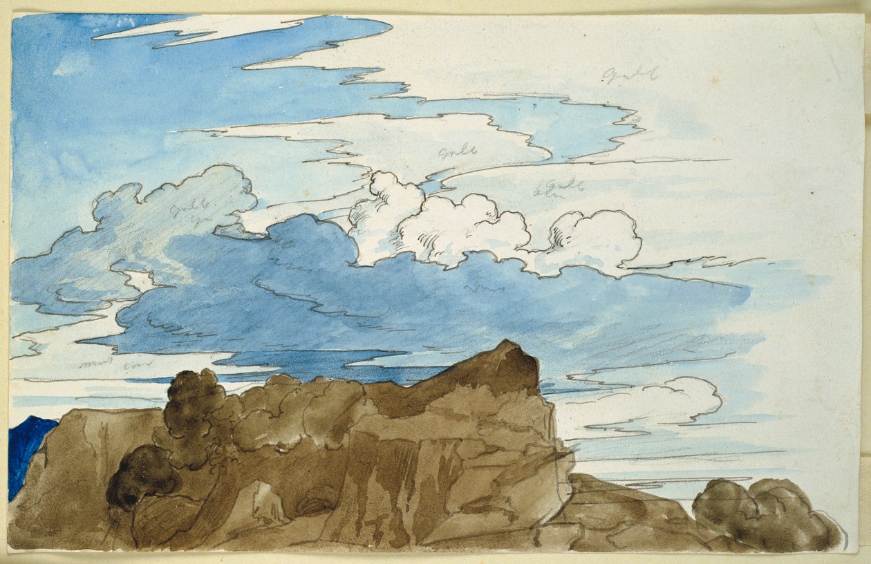 Estudo de nuvens sobre um cume rochoso nas montanhas de Carl Philipp Fohr