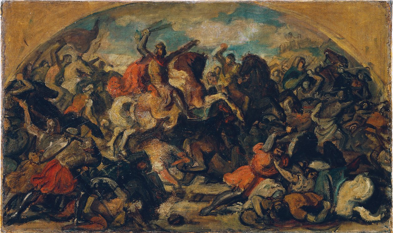 Frederico II, o Briguento (1219–1246) vitorioso sobre os mongóis na Batalha de Leitha perto de Wiener Neustadt em 15 de junho de 1246 de Carl Rahl