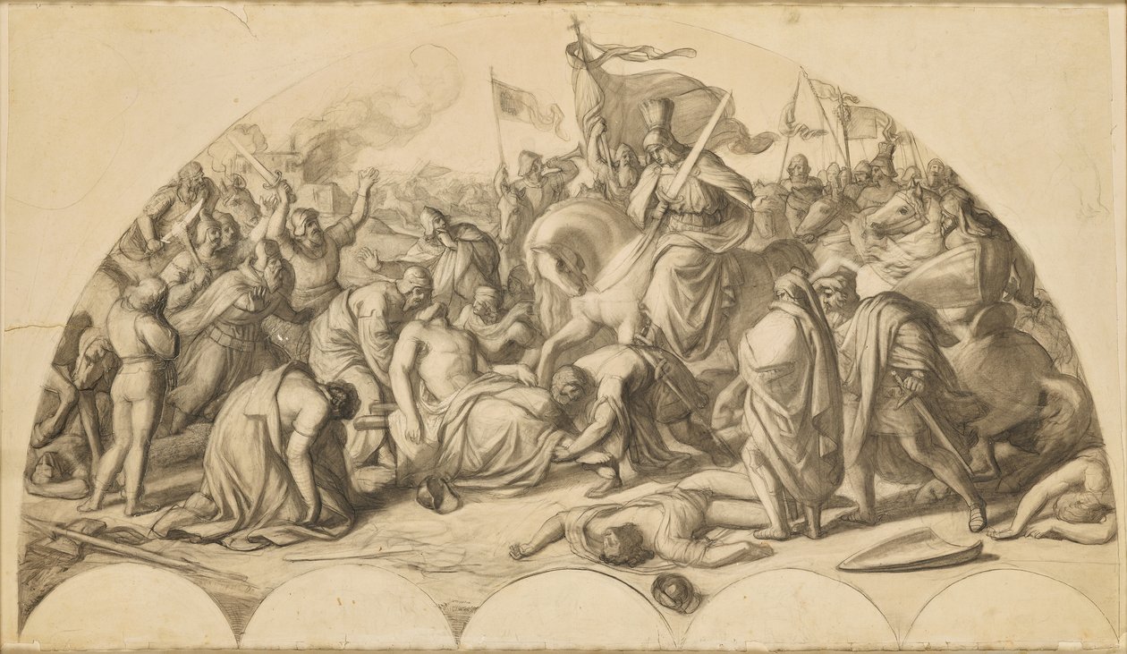Rudolf I de Habsburgos no corpo de Przemysl Ottokar II de Boémia de Carl Rahl