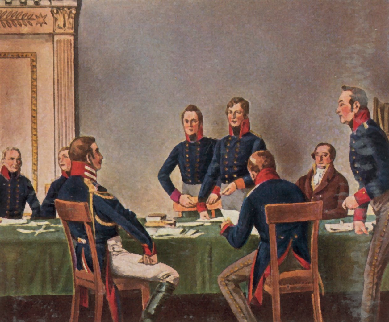 Reunião da Comissão de Reorganização em Königsberg, 9 de julho de 1807 (litografia a cores melhorada) de Carl Rochling