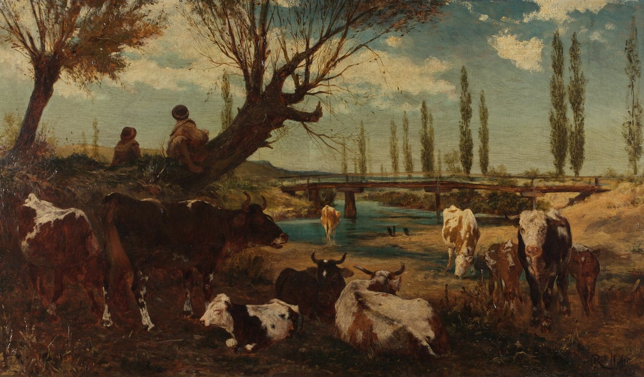 Rebanho de vacas pela água de Carl Rudolf Huber