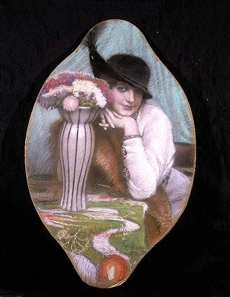 Retrato de uma Menina por um Vaso de Flores de Carl Schlosser
