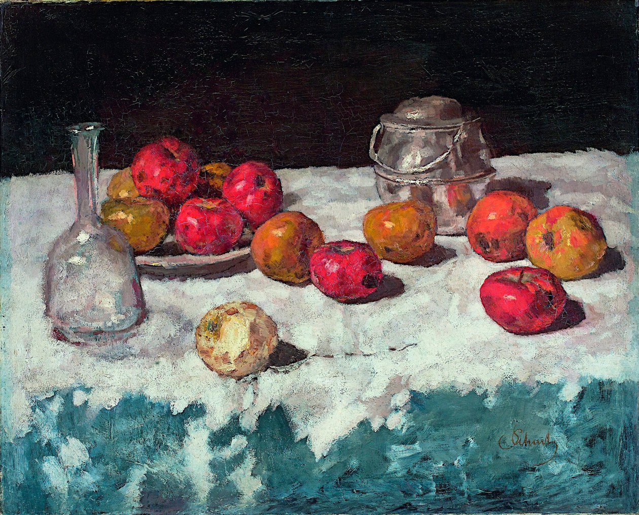 "Nature morte aux pommes"" (Natureza morta com maçãs) Peinture de Carl Schuch (1846-1903) 1889 Óleo sobre tela Dim 66,2x81,6 cm Museum Kunstpalast, Dusseldorf de Carl Schuch
