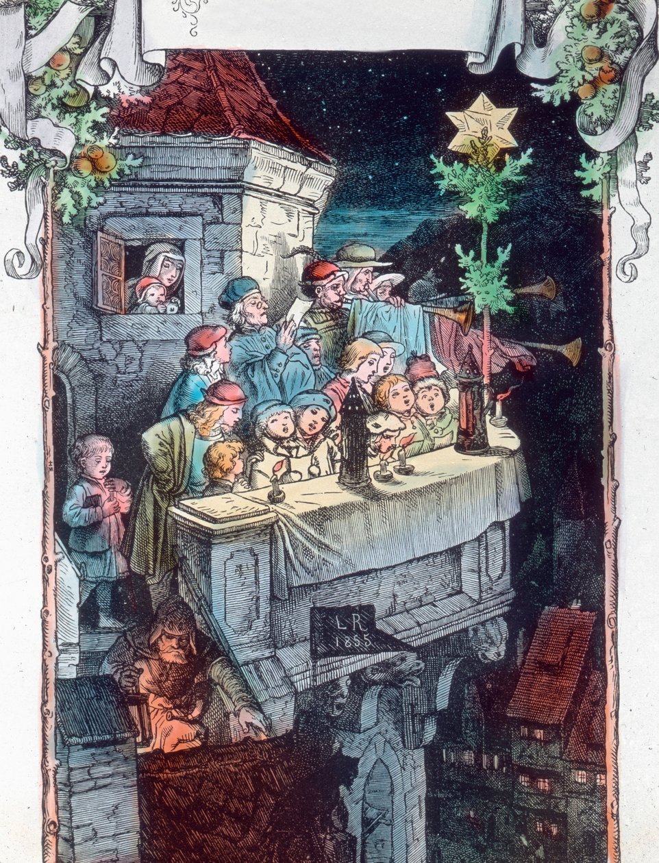 Glória a Deus no mais alto dos céus. Ilustração do pintor e artista gráfico alemão Fritz Richter (1904 - 1981). Data da imagem: cerca de 1930. Arquivo Carl Sinon de Carl Simon
