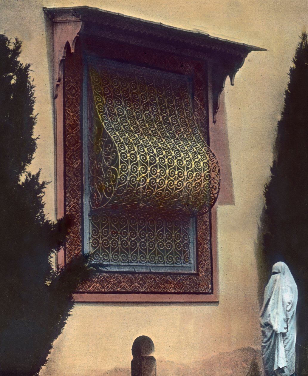Norte de Marrocos, janela de um harém, data da imagem: cerca de 1910. Arquivo Carl Simon de Carl Simon