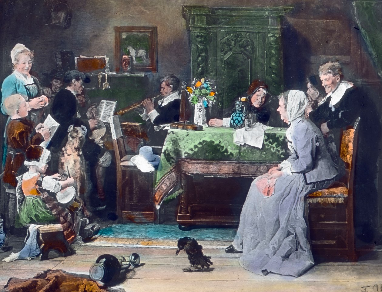 O Concerto em Família. Pintura do pintor alemão Fritz von Uhde (1848 - 1911) em 1881. Data da imagem: cerca de 1890. Arquivo Carl Simon de Carl Simon