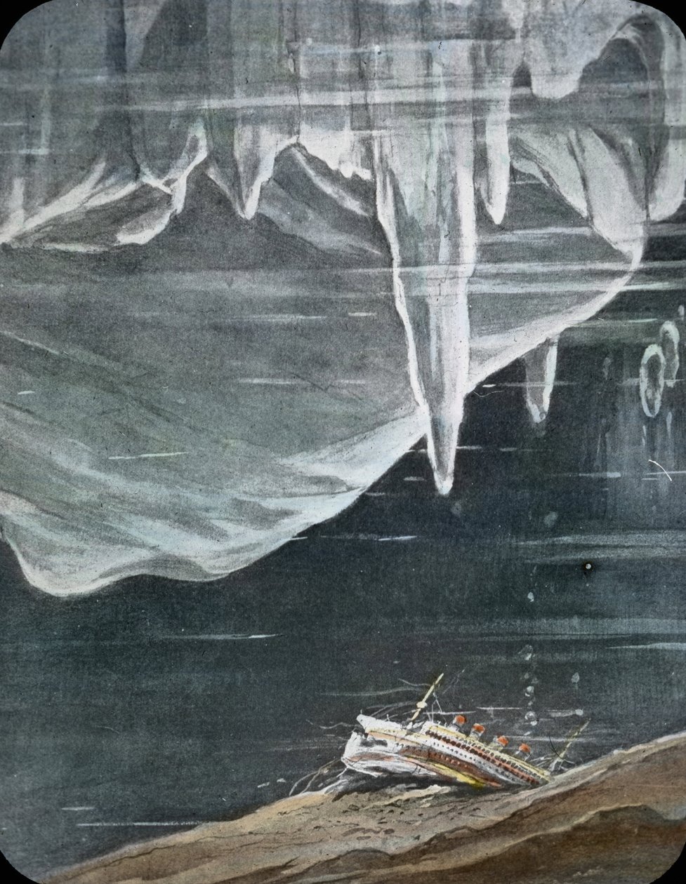 A viagem inaugural do Titanic 1912, desastre do Titanic, ilustração, o naufrágio do Titanic, história, histórico, ilustração, Carl Simon, diapositivo de vidro colorido à mão de Carl Simon