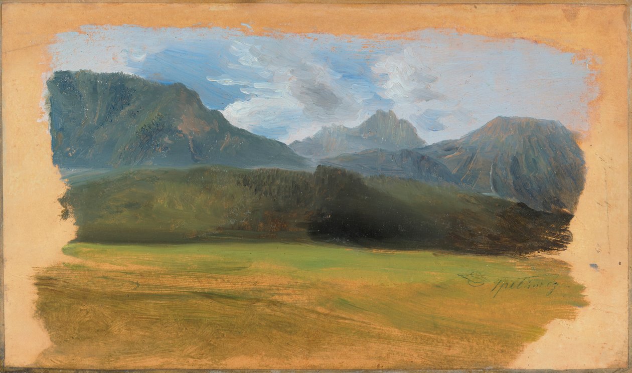 Vista de Ramsau em direcção ao maciço de Dachstein de Carl Spitzweg