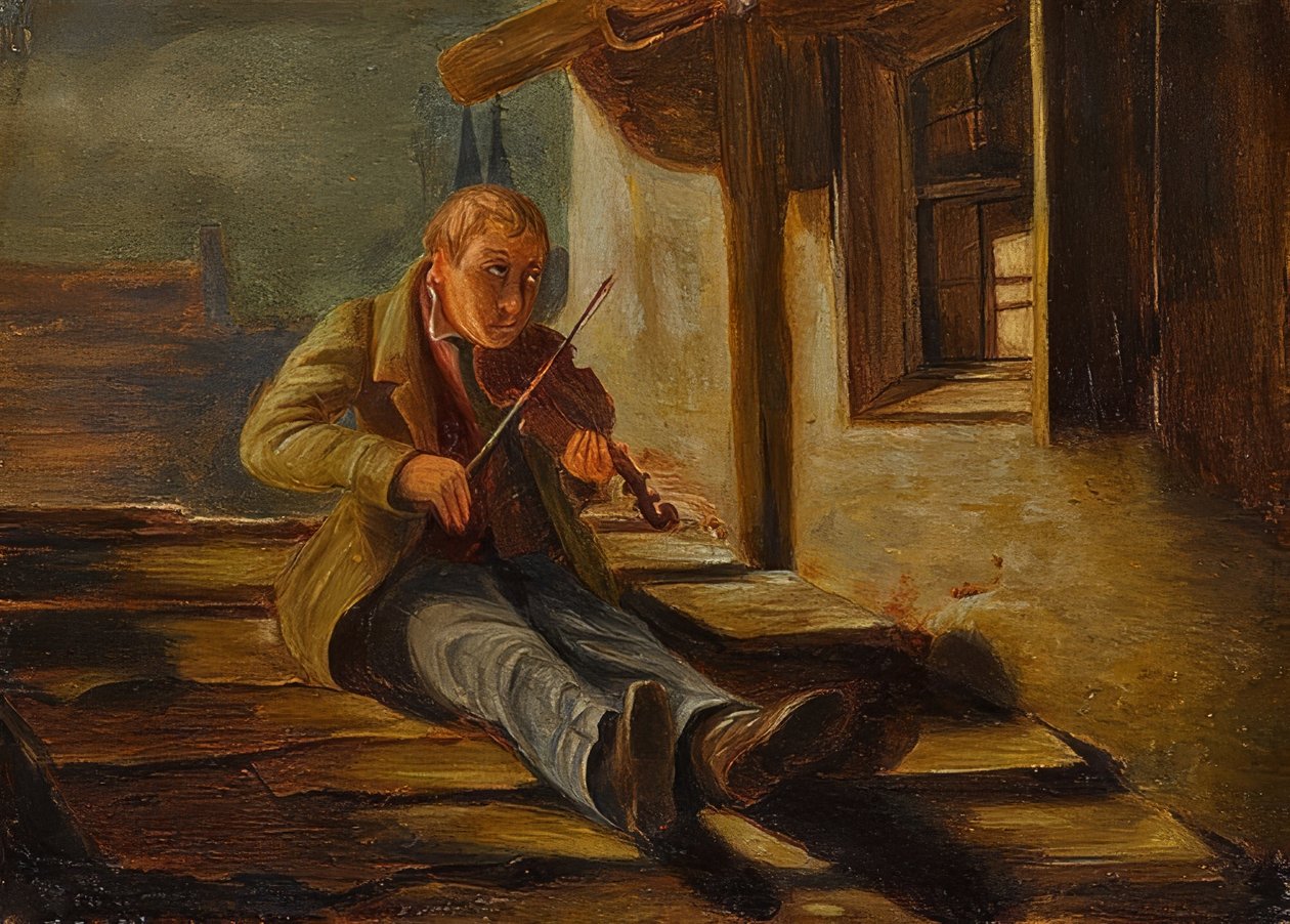 O violinista de telhado com chifres de Carl Spitzweg
