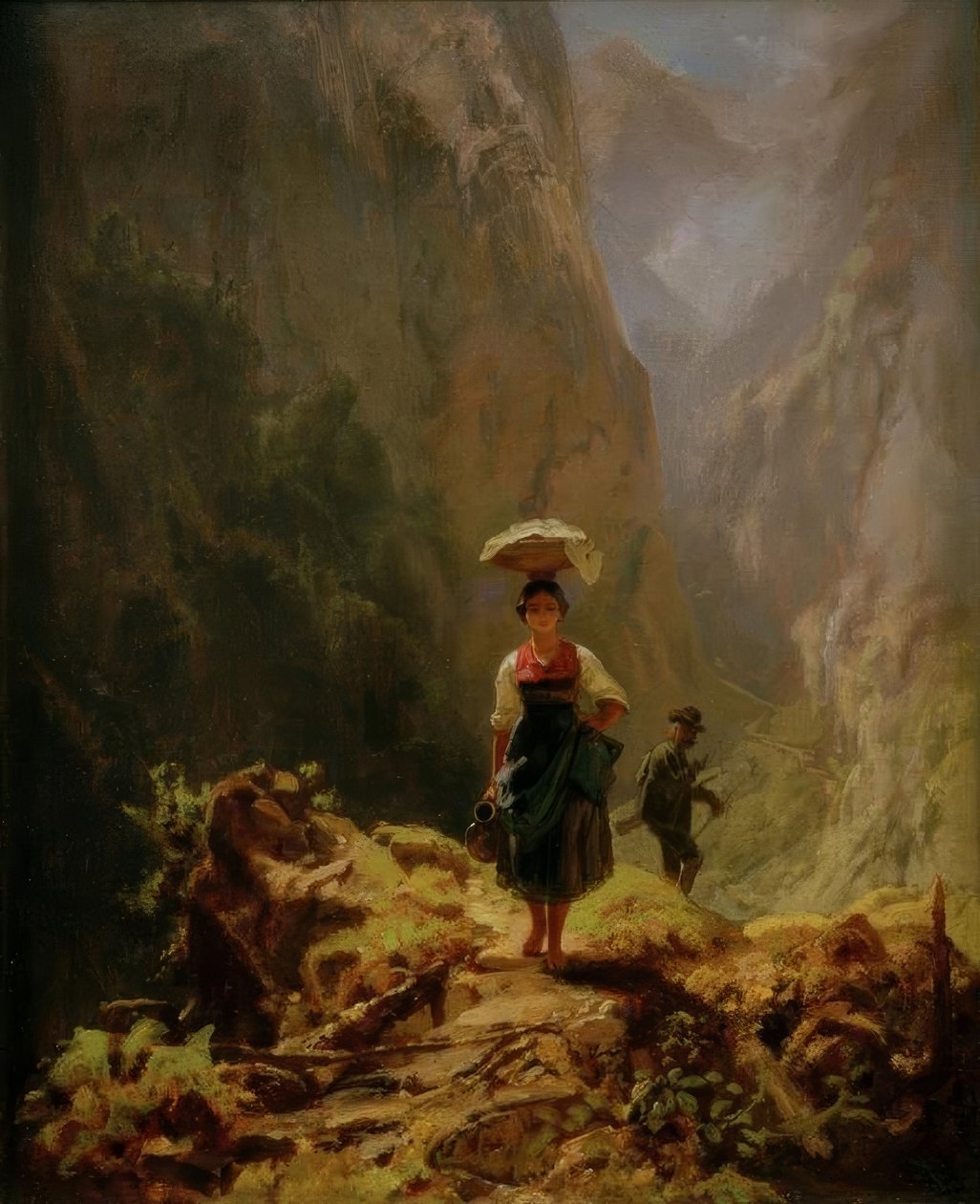 Dirndl e caçador nas montanhas de Carl Spitzweg