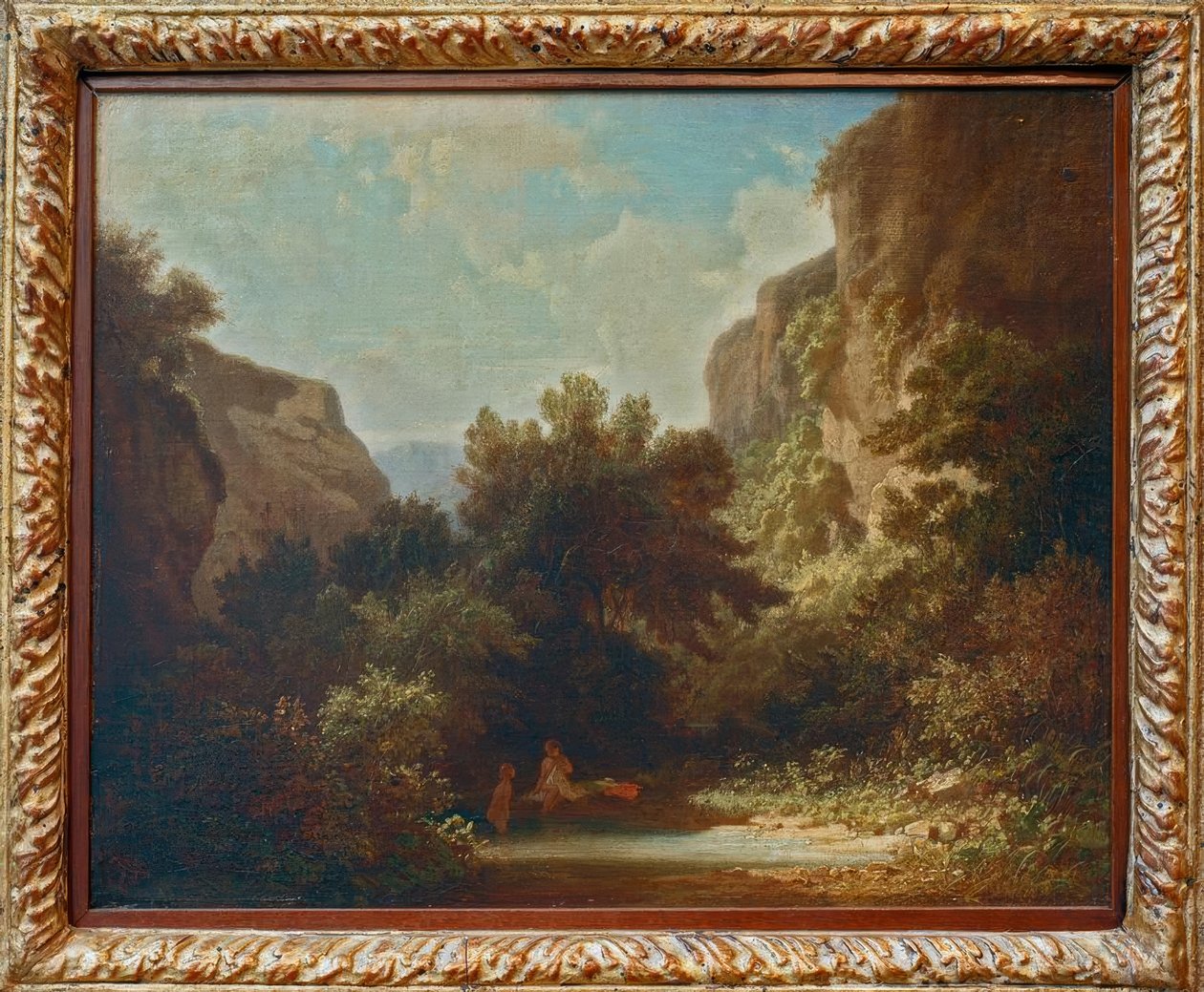 Paisagem de montanha rochosa com ninfas de banho de Carl Spitzweg
