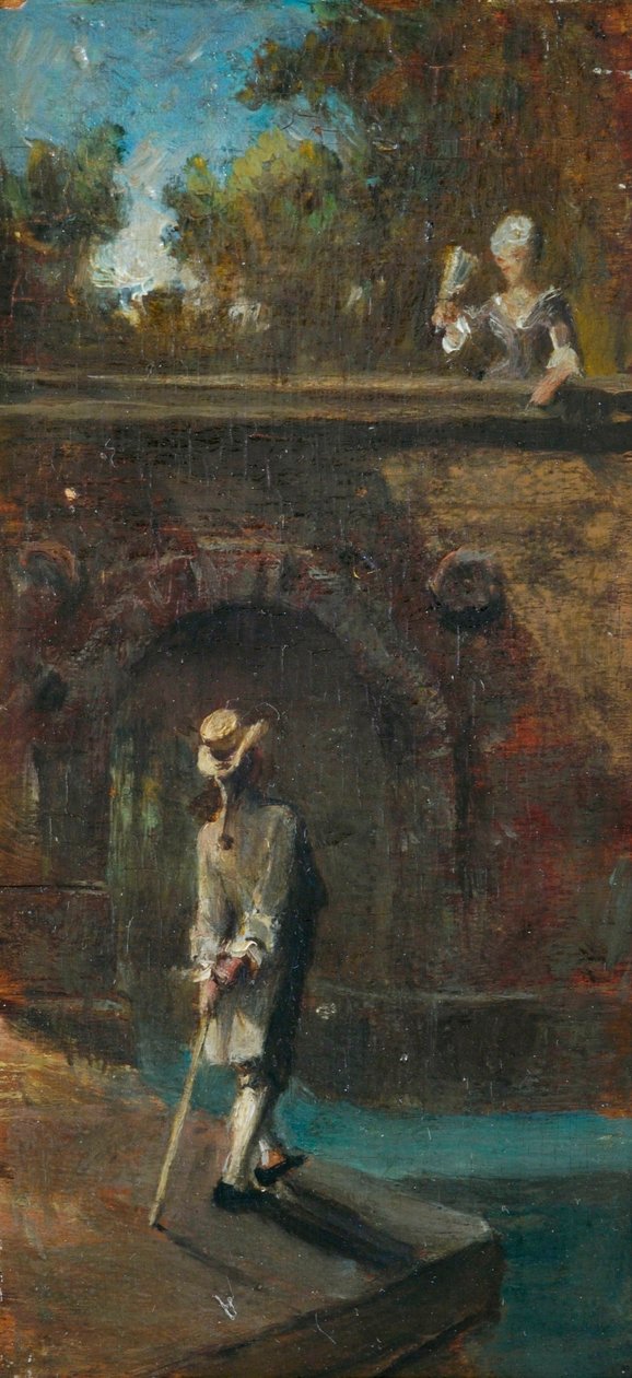 Cena galante numa ponte fluvial de Carl Spitzweg