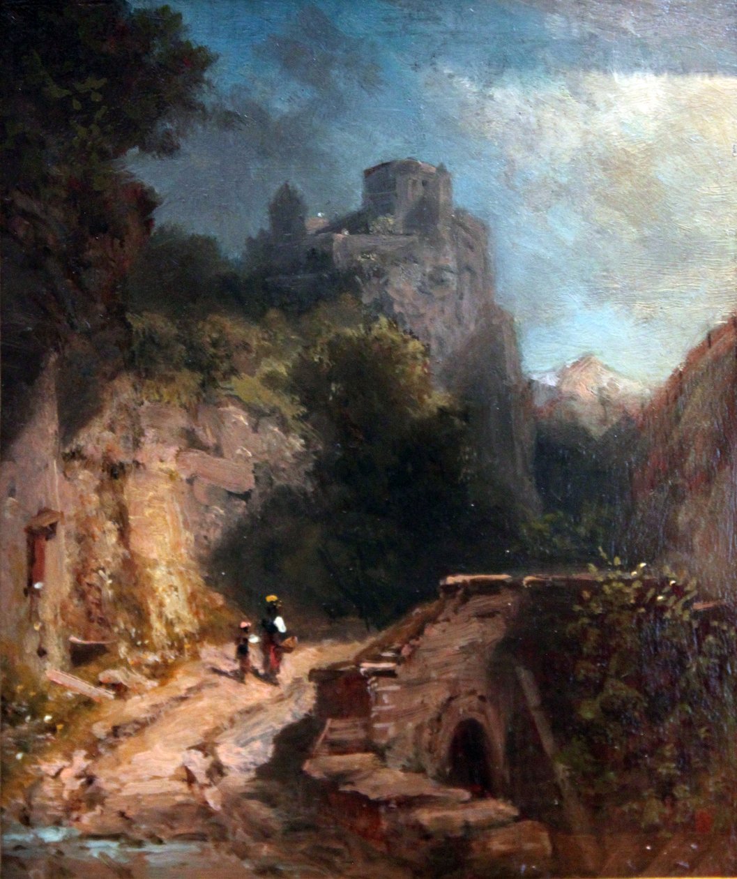 Paisagem montanhosa com ponte e castelo de Carl Spitzweg