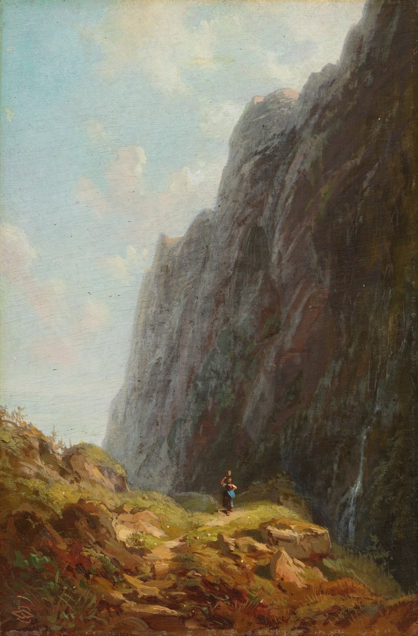 Paisagem de montanha com leiteira na área de Wendelstein de Carl Spitzweg