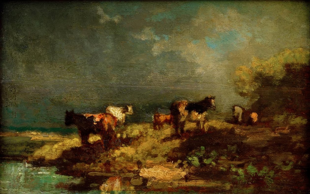 Vacas na paisagem de Carl Spitzweg