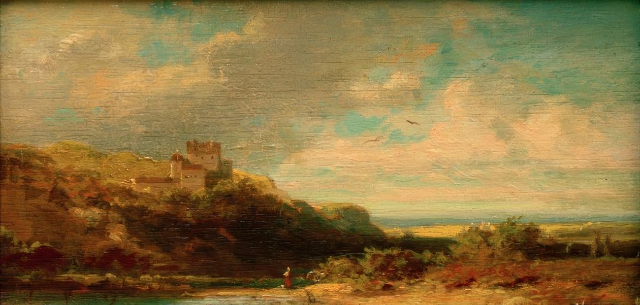 Paisagem com vale do rio e castelo de Carl Spitzweg