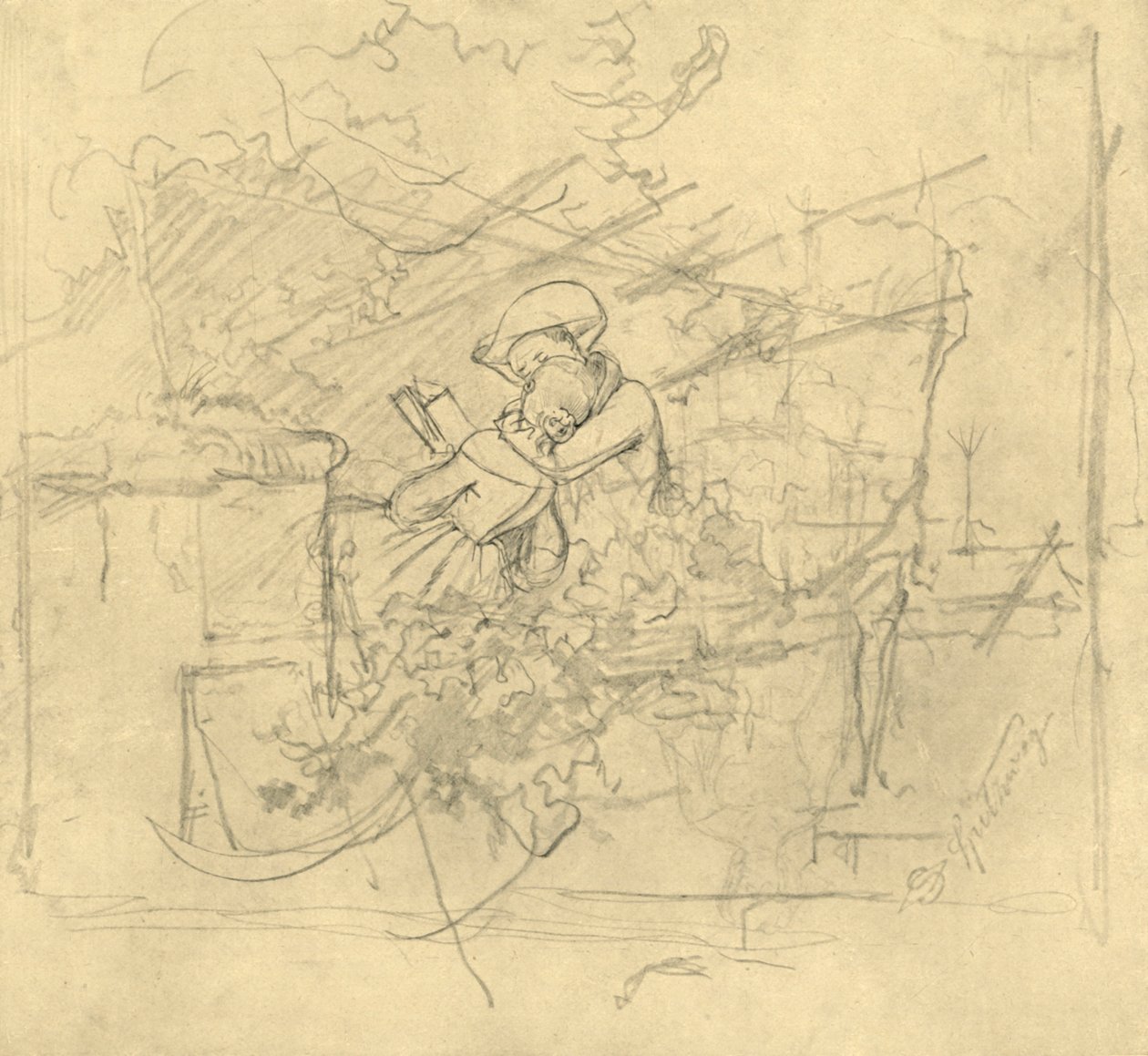 Lektüre, meados do século XIX, c1924. de Carl Spitzweg
