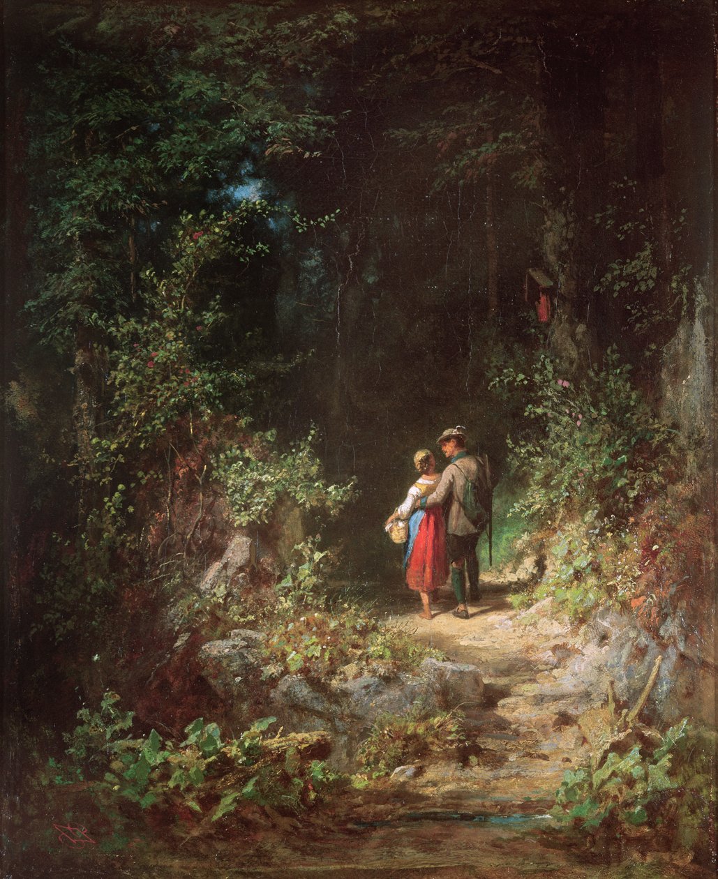 Amantes em uma madeira, c.1860 de Carl Spitzweg