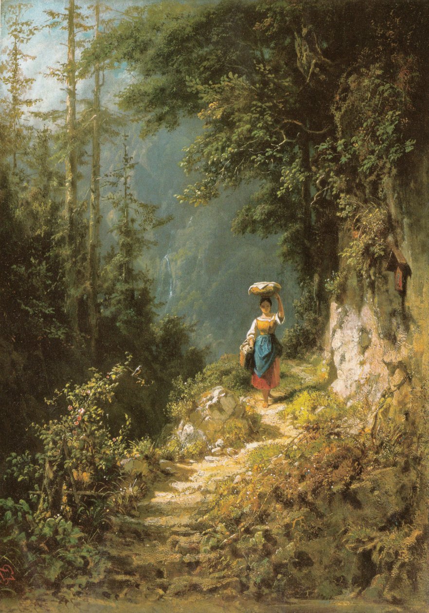 Menina, com, cabeça, carga de Carl Spitzweg