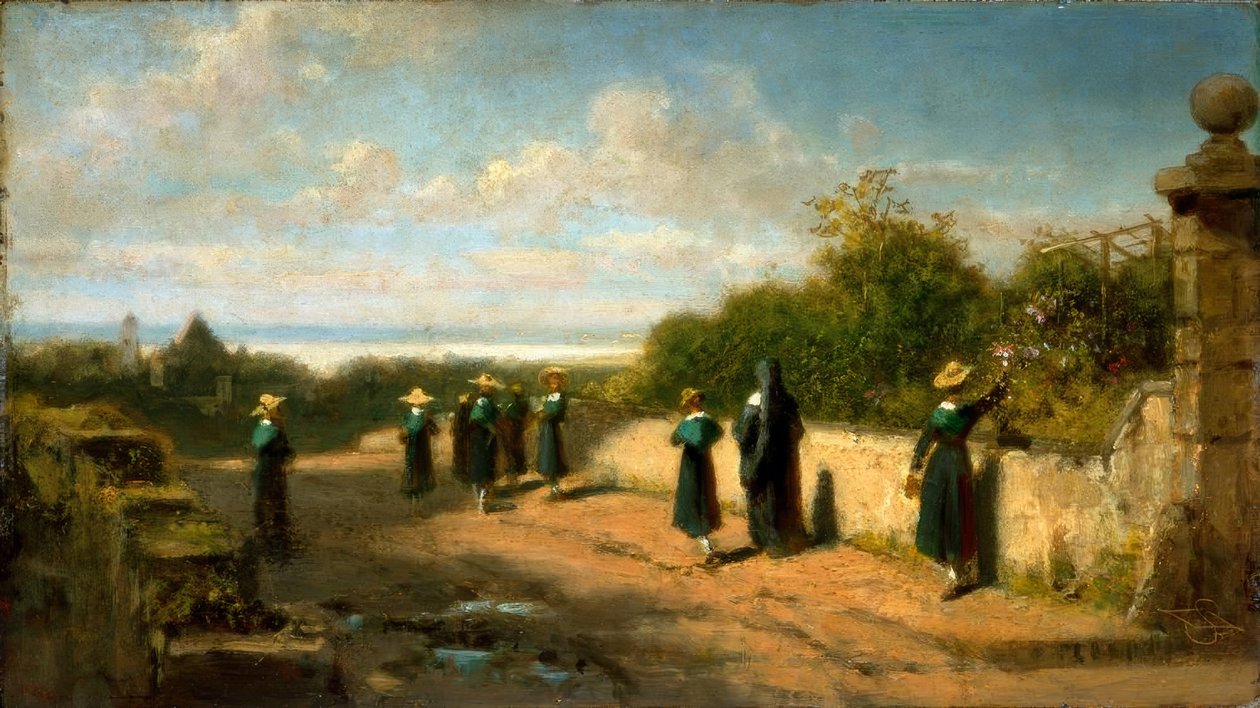 Pensão de meninas andando de Carl Spitzweg
