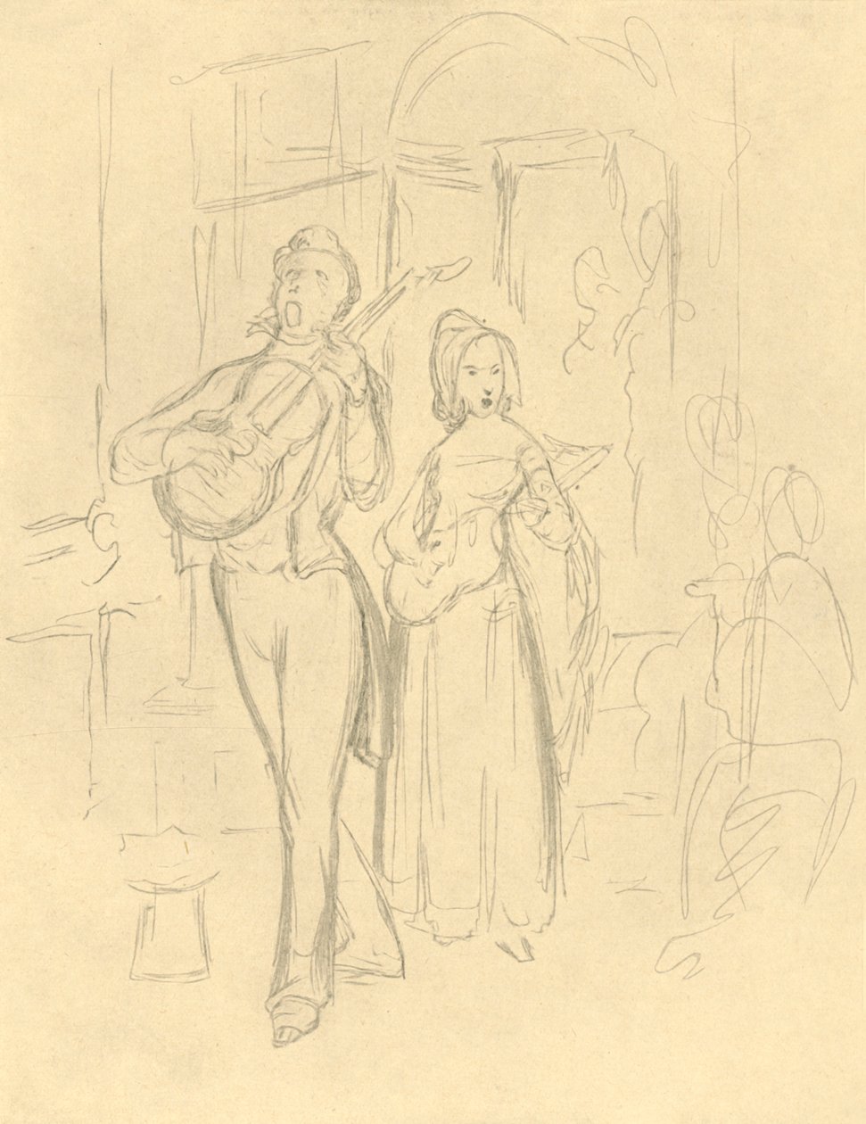 Strassensänger, meados do século XIX, c1924. de Carl Spitzweg
