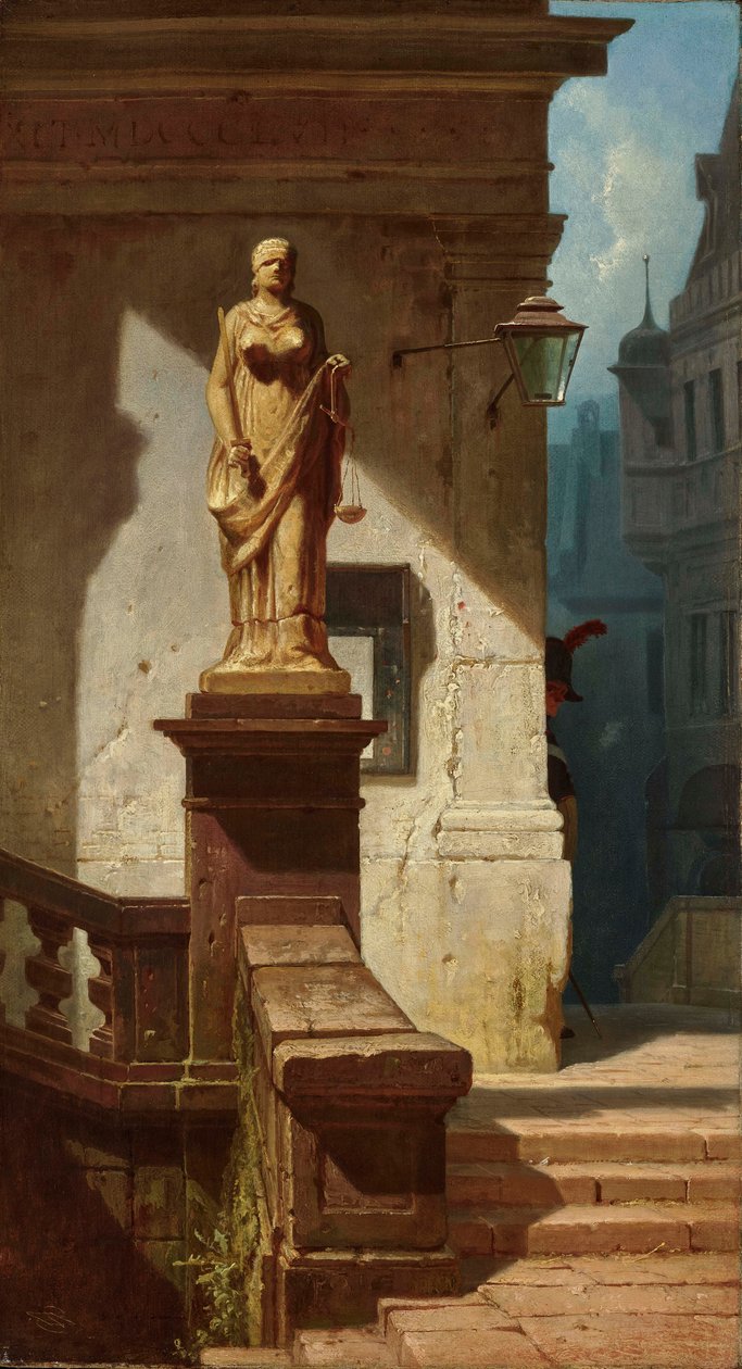 O olho da lei Justitia, 1857. de Carl Spitzweg