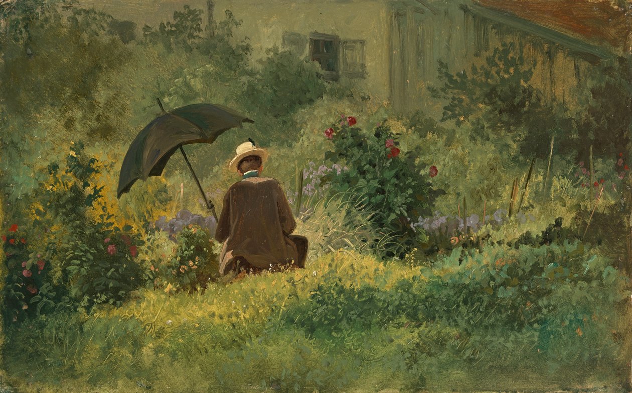 O pintor no jardim, c.1860 (óleo sobre tela) de Carl Spitzweg