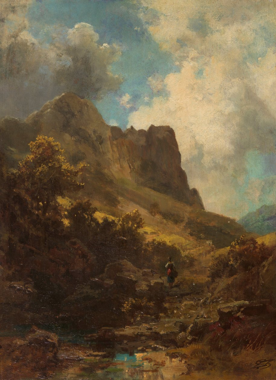 Valley Canyon com uma leiteira, c. 1875. de Carl Spitzweg