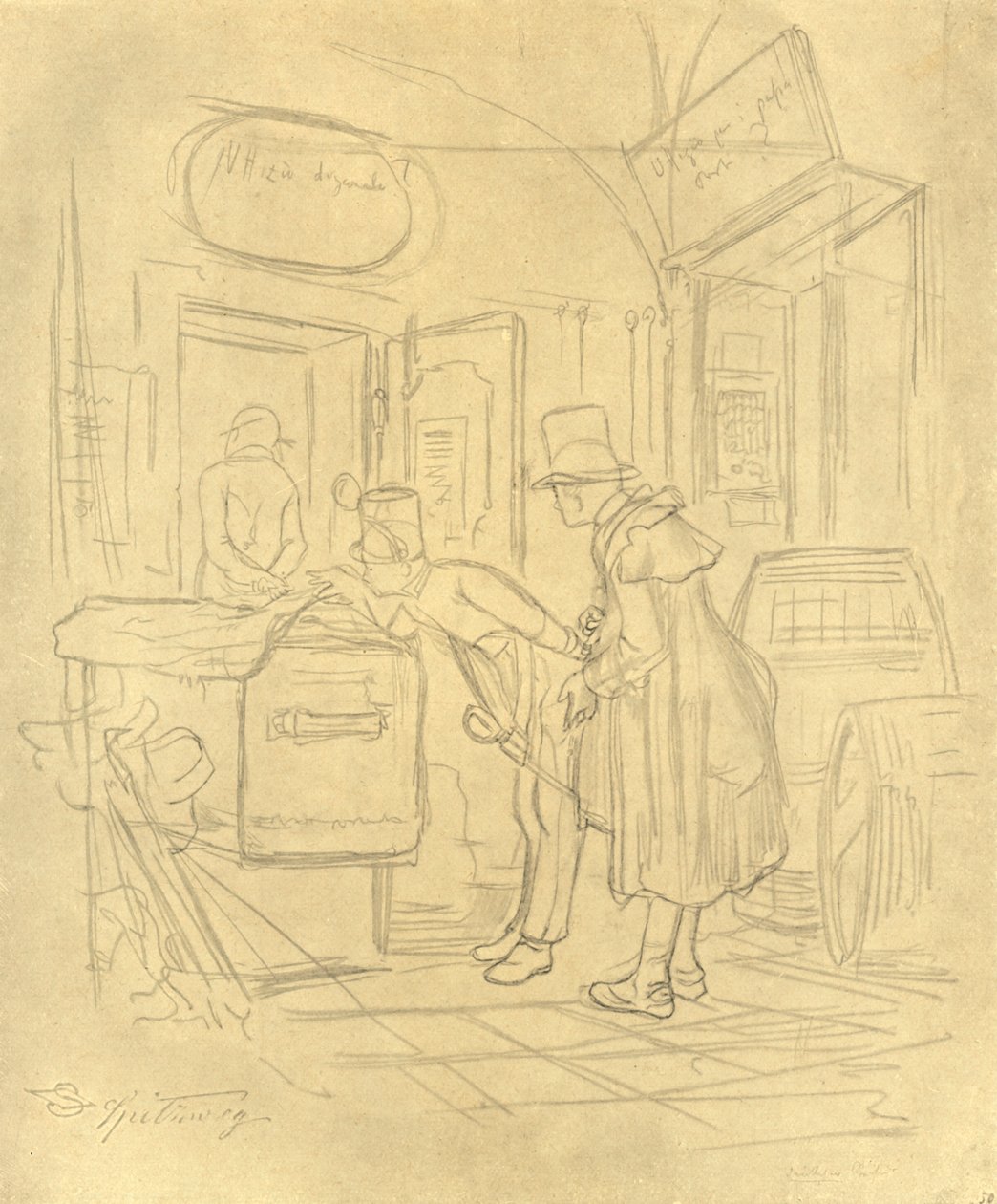 Zollvisitation I, meados do século XIX, c1924. de Carl Spitzweg