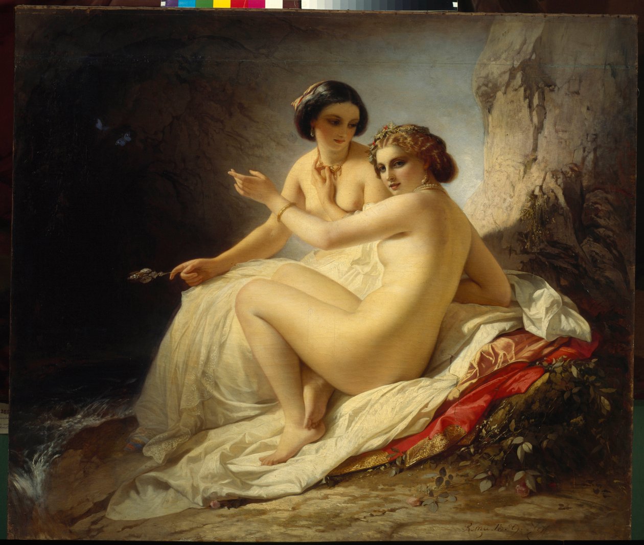 "Duas meninas em uma caverna" (Deux jeunes filles dans une grotto) Pintura de Timofei Neff (Carl Timoleon von Neff) (1805-1876) - 1859 - Óleo sobre tela - Museu Estatal da Rússia, São Petersburgo de Carl Timoleon von Neff