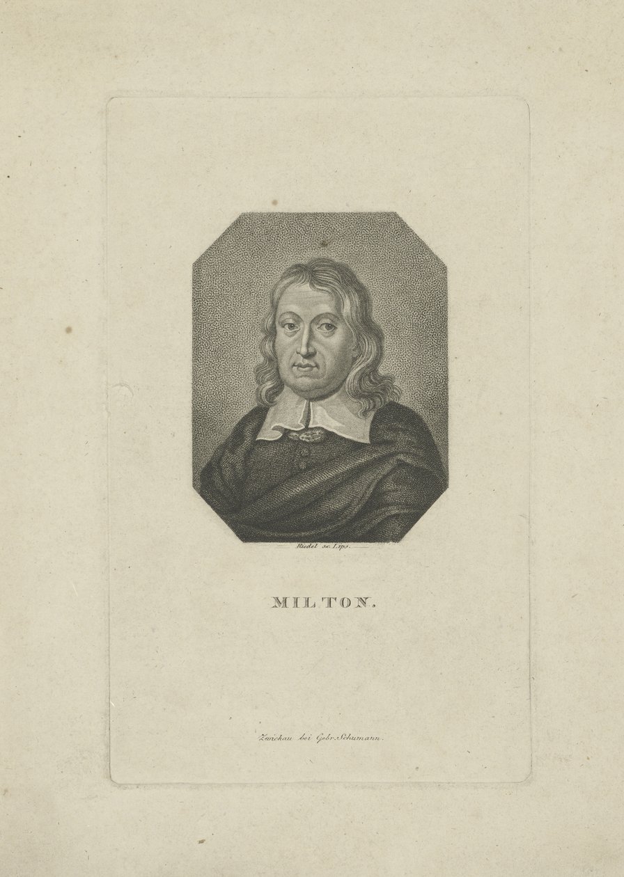 Retrato do poeta John Milton 1608-1674, ca 1818-1821. de Carl Traugott Riedel