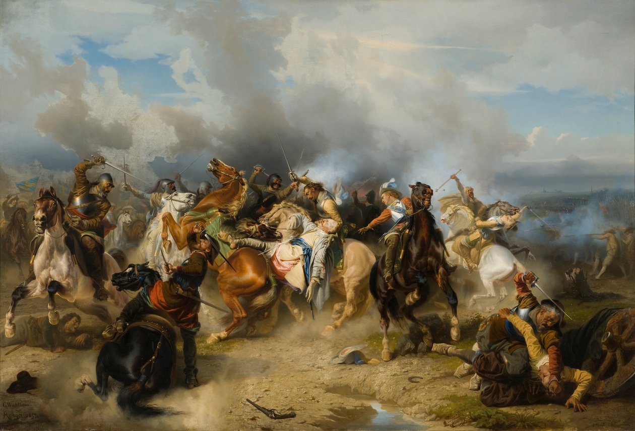 Morte do rei Gustavo II Adolfo da Suécia na Batalha de Lützen, 1855 de Carl Wahlbom