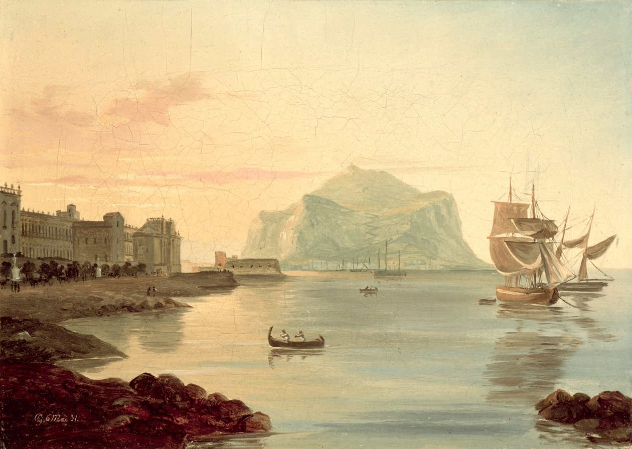 Porto de Palermo com o Monte Pellegrino, 1831 de Carl Wilhelm Goetzloff