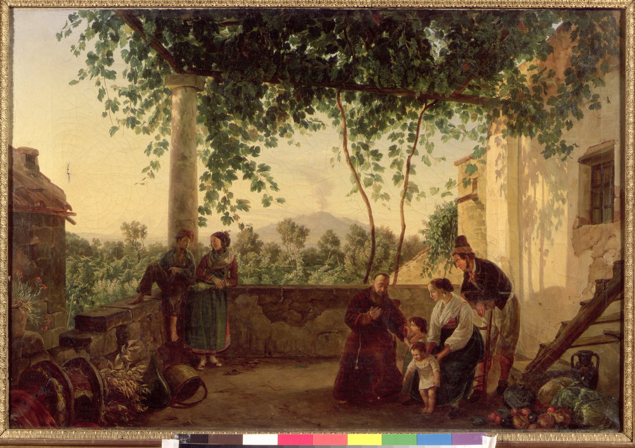 Terraço de uma casa perto de Nápoles com vista para o Monte Vesúvio, 1833 de Carl Wilhelm Goetzloff
