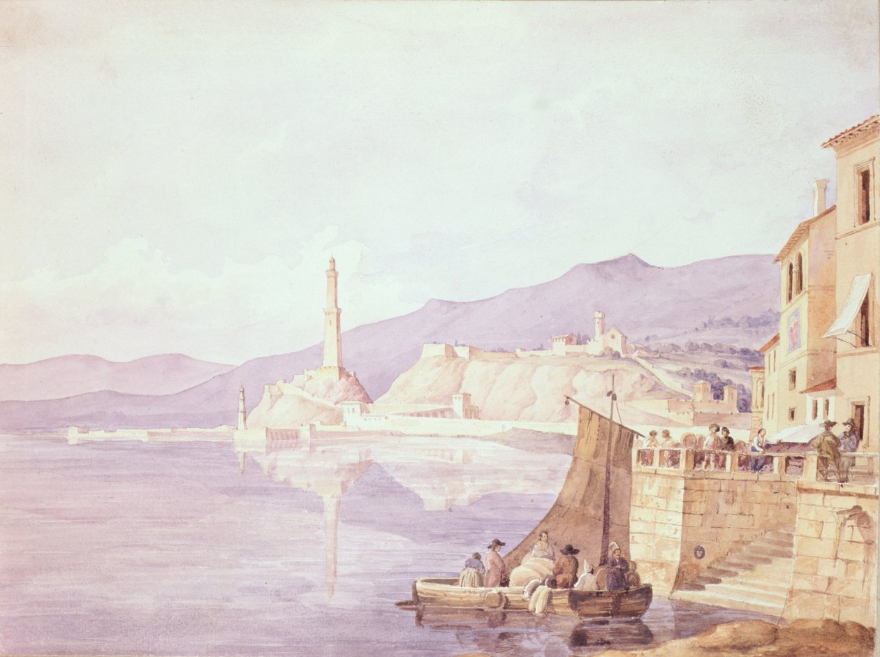 O porto em Gênova, 1835 de Carl Wilhelm Goetzloff