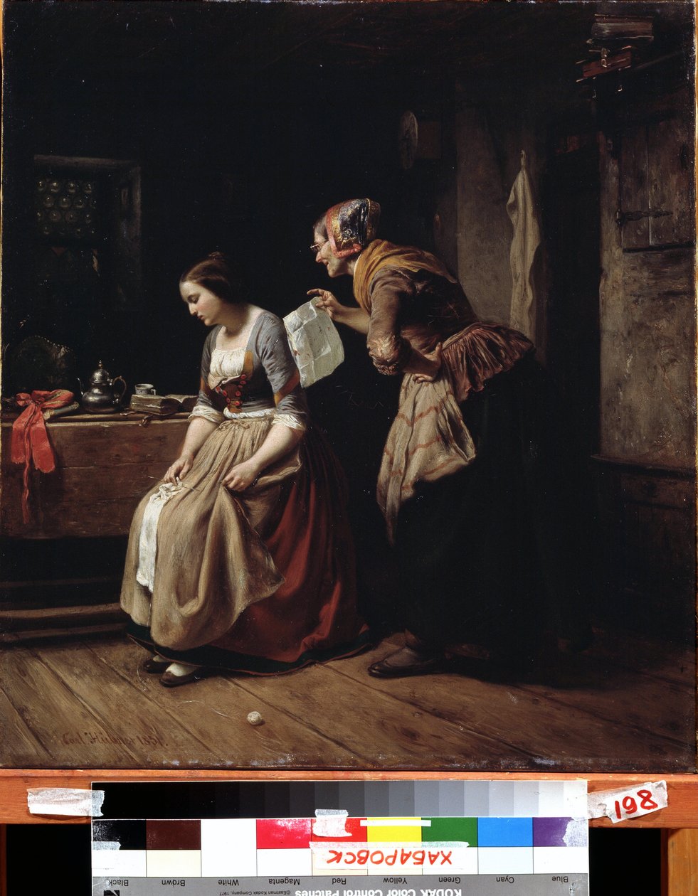 "Uma carta" Uma criada traz uma carta a uma jovem em desespero. Pintura de Carl Wilhelm Hubner (1814-1879) Museu de Arte do Extremo Oriente do século XIX, Khabarovsk, Rússia de Carl Wilhelm Hübner