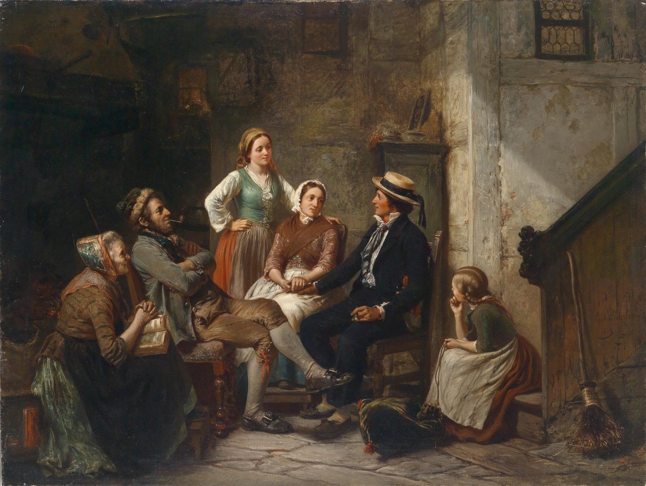 Retour du jeune marin - Regresso do jovem marinheiro - Huebner, Carl Wilhelm (1814-1879) - 1859 - Óleo sobre tela - 79x105 - Colecção Privada de Carl Wilhelm Huebner