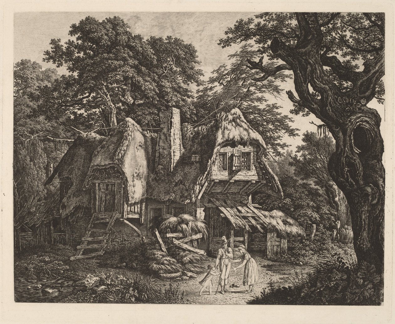 Cabana de palha com paisagem e figuras de Carl Wilhelm Kolbe