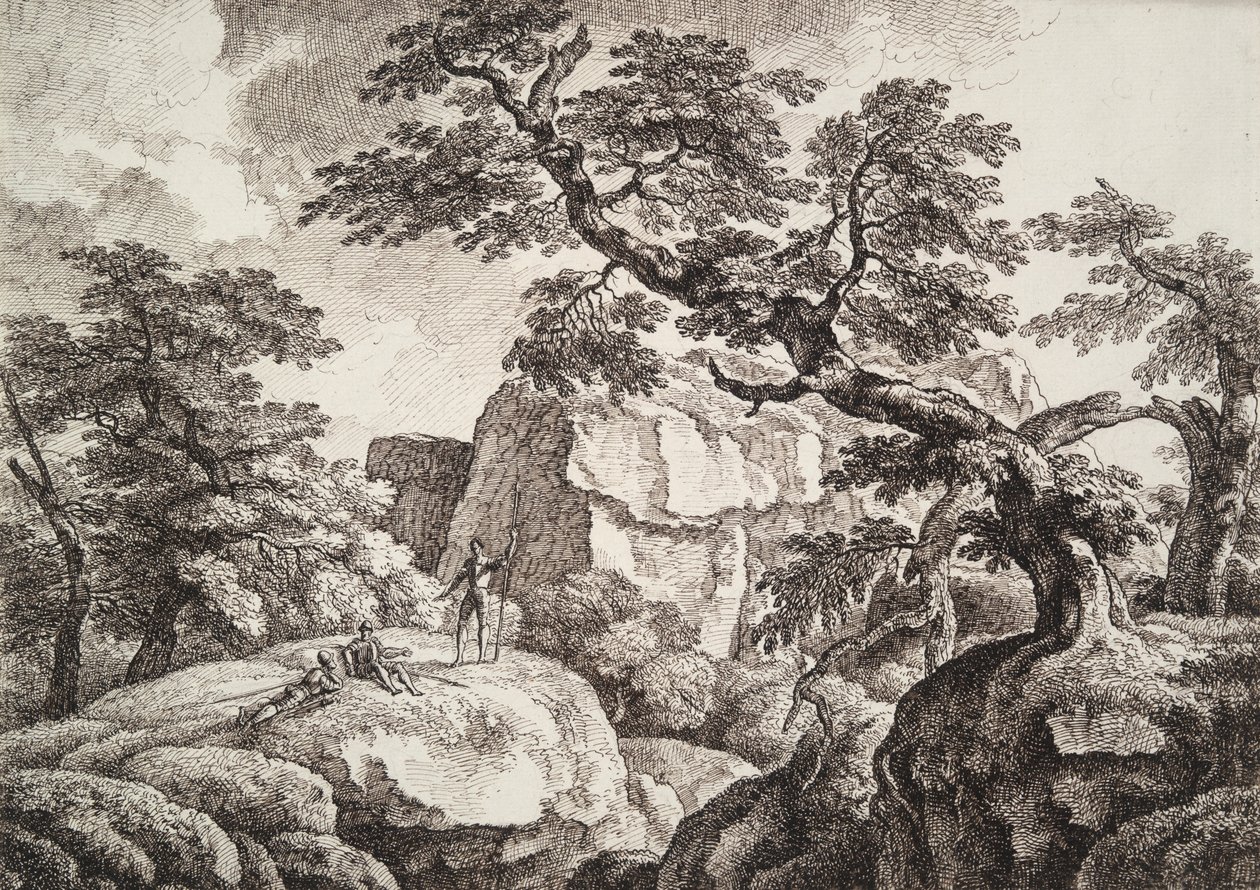 Três soldados em uma paisagem montanhosa de Carl Wilhelm Kolbe the elder