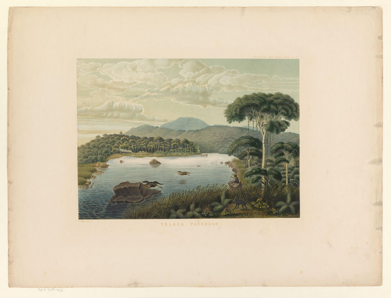 Vista do lago Patenggang Telaga Patengan (título no objeto) Atlas para trabalhar Java (título da série no objeto) Atlas de placas contendo onze vistas pitorescas, pertencentes à obra Java, sua forma, sua vegetação e construção interna (seri de Carl Wilhelm Mieling (possibly)