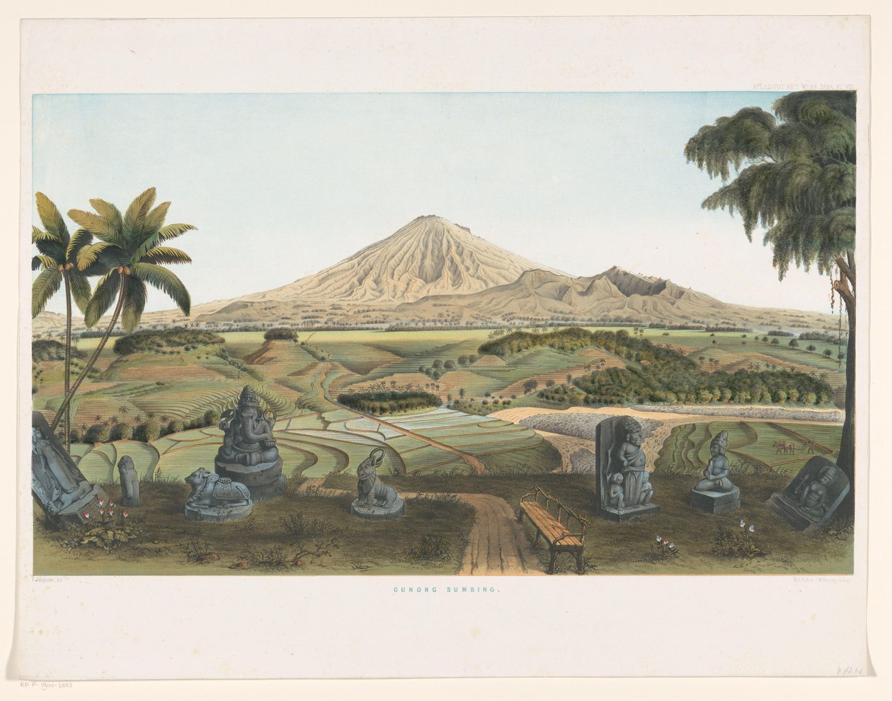 Submersão de Vulcões em Java Gunong Sumbing (título no objeto) Atlas para trabalhar Java (título da série no objeto) Atlas de placas contendo onze vistas pitorescas, pertencentes à obra Java, sua forma, sua vegetação e construção interior (título da série de Carl Wilhelm Mieling (possibly)