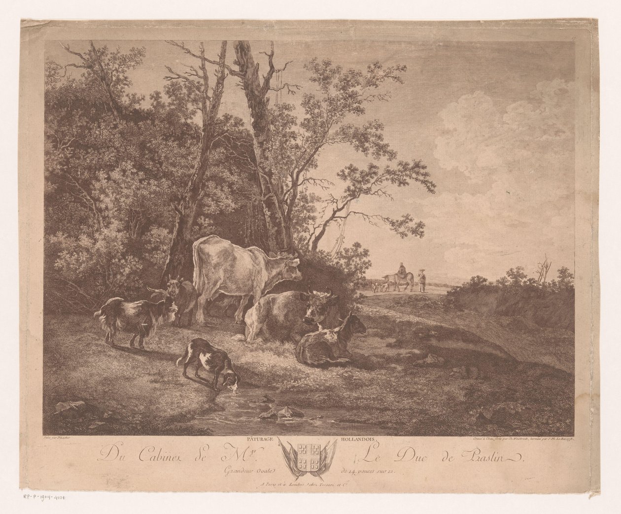 paisagem com gado Paturage Hollandois (título no objeto) de Carl Wilhelm Weisbrod