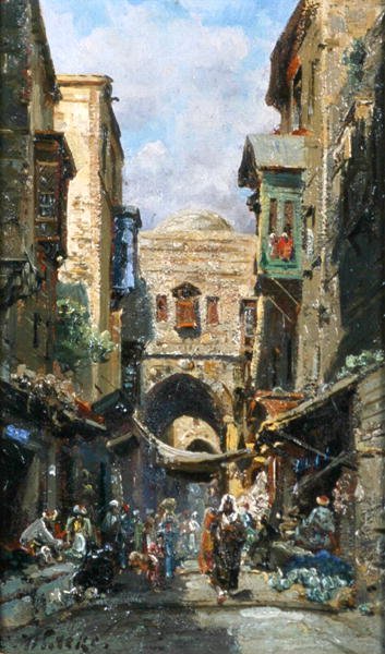 A rua de David em Jerusalém, c.1890 (petróleo a bordo) de Carl Wuttke