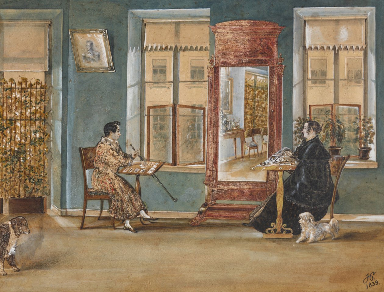 Ator Nikolay Osipovich Dur 1807-1839 com sua mulher na sala de estar, 1839. de Carl von Hampeln