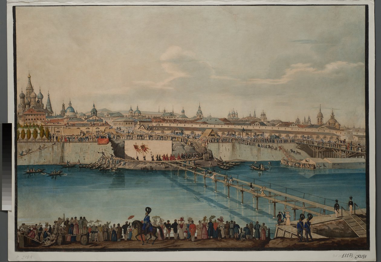 Cerimônia de colocação da pedra angular para a ponte Moskvoretsky em Moscou, 1830. de Carl von Hampeln