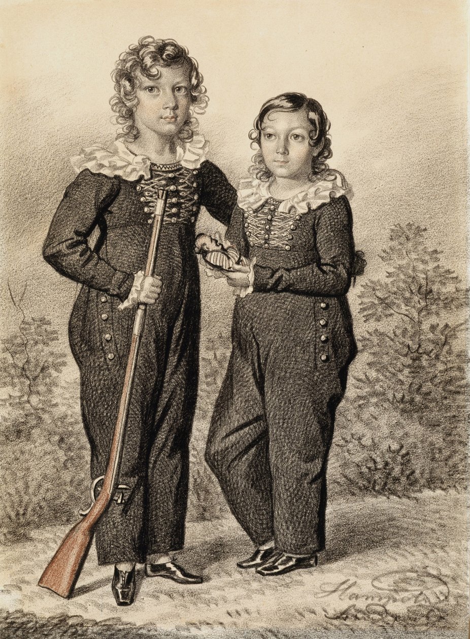 Retrato de Alexander e Alexei Dondukov-Korsakov, final dos anos 1820 e início da década de 1830. de Carl von Hampeln