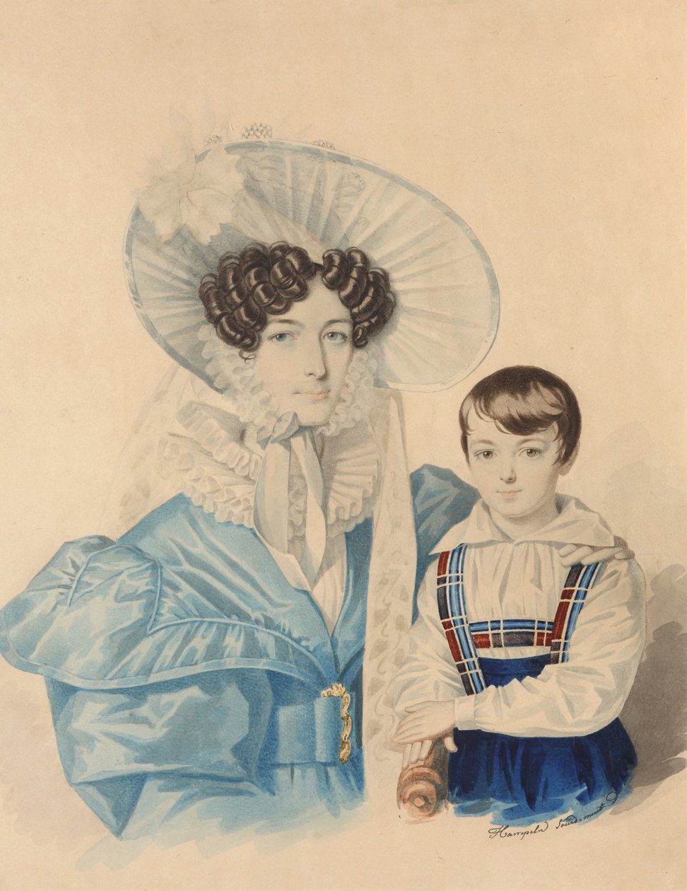 Retrato de Anna Platonovna Plautina 1808-1886 com seu filho, década de 1830. de Carl von Hampeln