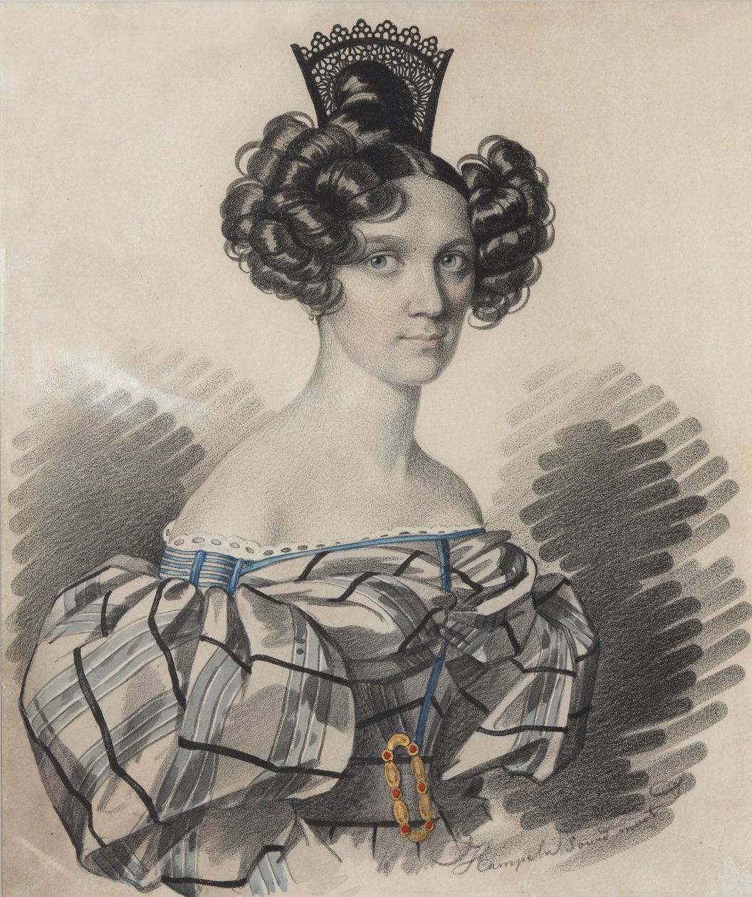Retrato de Olga Nikolaevna Talyzina, née Zubova 1803-1882, início da década de 1830. de Carl von Hampeln