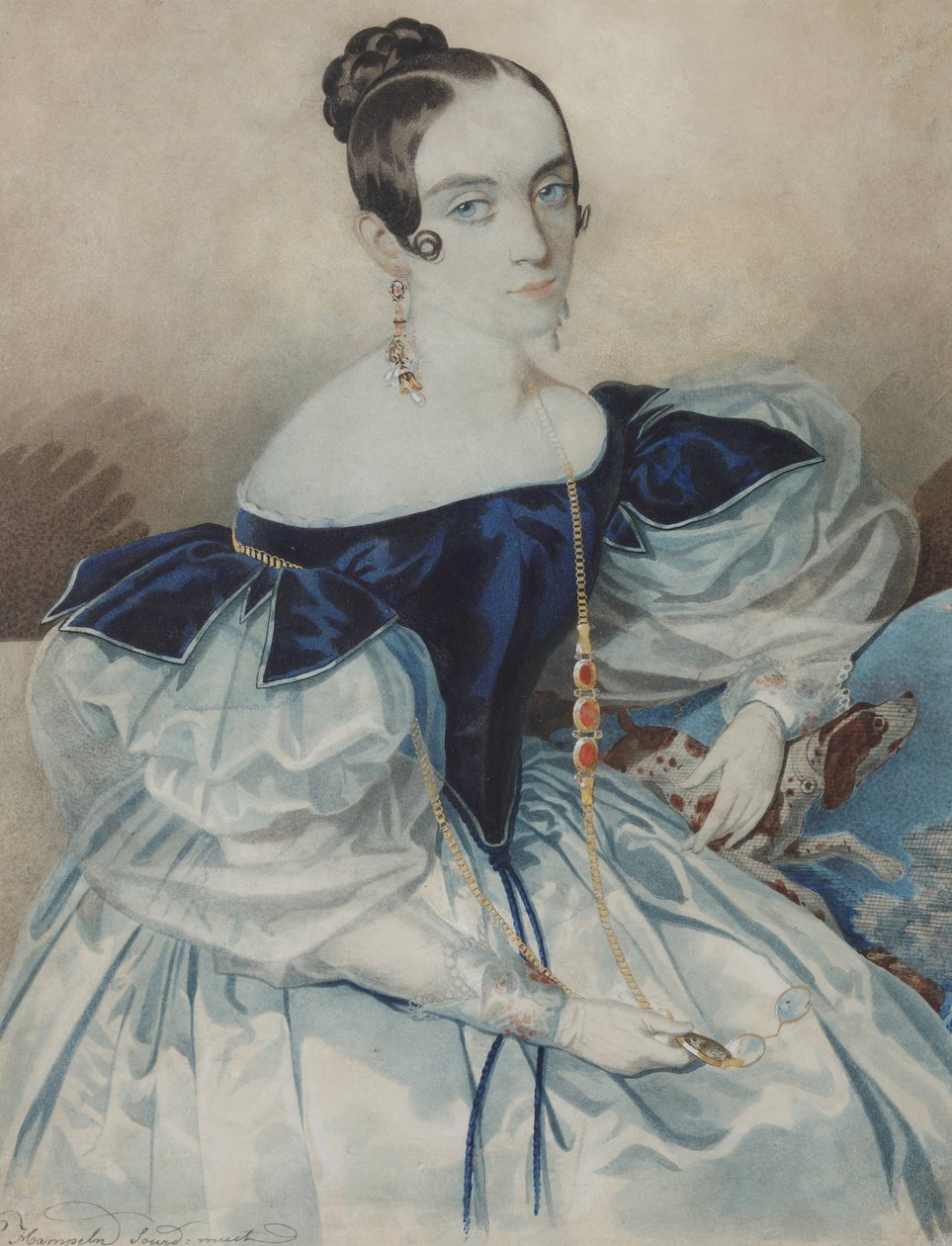 Retrato de uma senhora com uma Lorgnette, década de 1830. de Carl von Hampeln